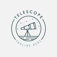 Teleskop Logo Vektor Linie Kunst mit Emblem Illustration Vorlage Design, Astronomie Symbol