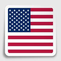 amerikanisch Flagge Symbol auf Papier Platz Aufkleber mit Schatten. Taste zum Handy, Mobiltelefon Anwendung oder Netz. Vektor