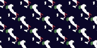 nahtloses Muster der Karte von Italien mit Flagge auf dunkelblauem Hintergrund isoliert. Anzüge für dekoratives Papier, Verpackungen, Hüllen, Geschenkpapier und Innenarchitektur. Vektorillustration eps10. vektor