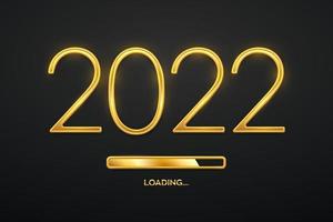 Frohes neues 2022 Jahr. goldene metallische Luxusnummern 2022 mit goldenem Ladebalken. Party-Countdown. realistisches zeichen für grußkarte. festliches Plakat- oder Feiertagsfahnendesign. Vektor-Illustration. vektor