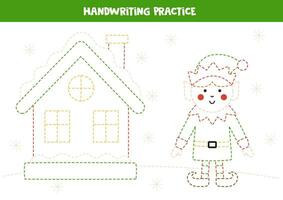 Rückverfolgung Linien zum Kinder mit süß Winter Haus und Elf. Schreiben ausüben. vektor