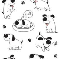 tecknad serie hund sömlös mönster, bakgrund. rolig Lycklig hund, komisk karaktär i olika poserar, vektor teckning