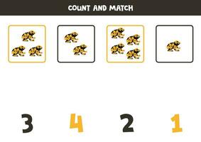 räkna Allt gul banded förgifta pil grodor och match med de korrekt siffra. vektor