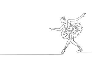 enda kontinuerlig linje ritning av unga graciösa vackra ballerina visade klassisk balett koreografi dans skicklighet. operadans koncept. trendig enradig design grafisk vektorillustration vektor