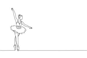 einzelne durchgehende Strichzeichnung der jungen anmutigen hübschen Ballerina demonstrierte die klassische Ballettchoreografie-Tanzfähigkeit. Operntanzkonzept. trendige Grafikdesign-Vektorillustration mit einer Linie zeichnen vektor