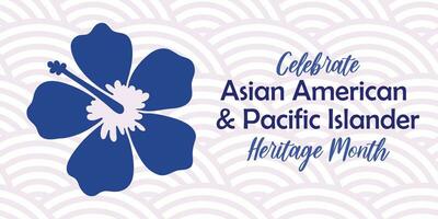 asiatisch amerikanisch, Pazifik Insulaner Erbe Monat Vektor Banner mit tropisch Hibiskus Symbol, Hand gezeichnet hawaiisch Blume Silhouette. Gruß Karte, aapi drucken