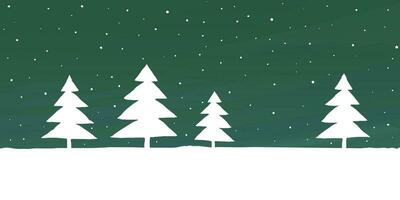 Landschaft mit Kiefer Baum und Schneefall beim Nacht kindisch Stil Vektor Illustration haben leer Raum. fröhlich Weihnachten und glücklich Neu Jahr Gruß Karte Vorlage.