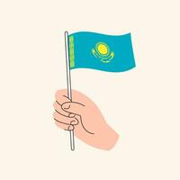 Karikatur Hand halten kazakh Flagge, isoliert Vektor Design.