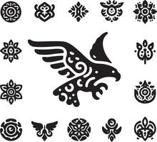 schwarz Silhouette solide Vektor einstellen von Symbole wie, Adler, Vogel, Falke, Falke, Drachen Falke, Adler Emblem und damit An.