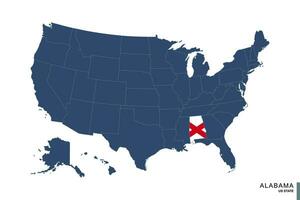 stat av alabama på blå Karta av förenad stater av amerika. flagga och Karta av alabama. vektor