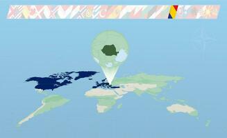 rumänien medlem av norr atlanten allians vald på perspektiv värld Karta. flaggor av 30 medlemmar av allians. vektor