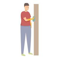Mann im schützend Handschuhe Reinigung Tür Symbol Karikatur Vektor. Hygiene Haus Routine. vektor