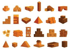 trä kub blockera ikoner uppsättning tecknad serie vektor. spel utbildning leksak vektor