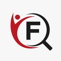 Brief f Suche und Gesundheitsvorsorge Logo Design. Gemeinschaft Finder Logo Symbol vektor
