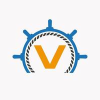 Brief v Kreuzfahrt Lenkung Logo. Yacht Symbol, Schiff Logo, Marine Zeichen Vorlage vektor