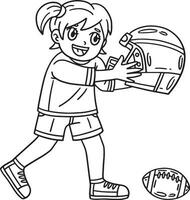 Mädchen mit ein Fußball Helm und Ball isoliert vektor