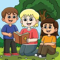 Christian Kinder lesen ein Bibel farbig Karikatur vektor