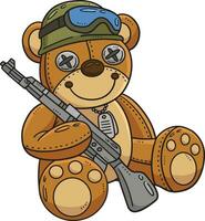 Teddy Bär und Spielzeug Gewehr Karikatur farbig Clip Art vektor