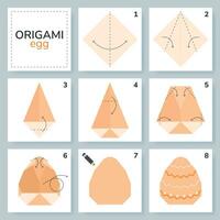 Ostern Ei Origami planen Lernprogramm ziehen um Modell. Origami zum Kinder. Schritt durch Schritt Wie zu machen ein süß Origami Ei. Vektor Illustration.