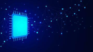 dator chip eller cpu chipset med ansluter prickar och rader. stor data visualisering. nätverk förbindelse, global kommunikation och digital teknologi begrepp bakgrund. vektor illustration.