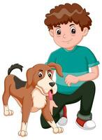 söt Lycklig pojke och hund. vektor illustration