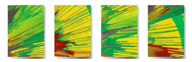 abstrakt vertikal social media posters uppsättning. akryl målning dinamisk och vibrerande stroke inspirerad förbi pollocks stil. färgrik stänker vägg konst. expressionism flytande fläck mönster. vektor illustration.