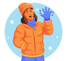 Illustration von ein Frau tragen Winter Kleider tragen warm Kleidung vektor