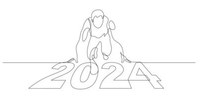 ny år 2024 Start upp och Börja, mål och planer för ny år i kontinuerlig linje teckning vektor