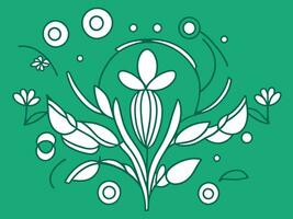 en grön bakgrund med en blomma och löv vektor