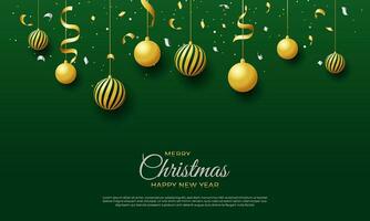 glad jul och Lycklig ny år affisch eller baner design med konfetti och bollar på gren mörk bakgrund vektor