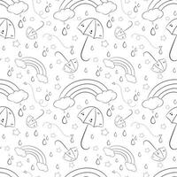 vektor sömlös mönster med regnbågar och paraplyer