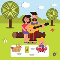 Lycklig familj på de natur på de picknick, vectro platt illustration vektor