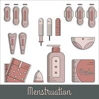 Damen Menstruation und Pads geradlinig Illustration vektor
