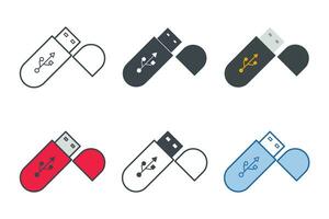 USB Stock Symbol Sammlung mit anders Stile. USB Blitz Fahrt Symbol Symbol Vektor Illustration isoliert auf Weiß Hintergrund