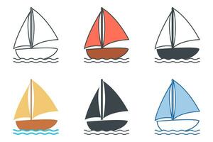 Segeln Boot Symbol Sammlung mit anders Stile. segeln Boot Symbol Symbol Vektor Illustration isoliert auf Weiß Hintergrund