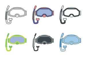 Schwimmen Brille Symbol Sammlung mit anders Stile. Masken zum Schwimmen Symbol Symbol Vektor Illustration isoliert auf Weiß Hintergrund