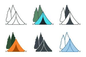 Camping Zelt Symbol Sammlung mit anders Stile. Tourist Zelt Symbol Symbol Vektor Illustration isoliert auf Weiß Hintergrund