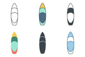 Badebekleidung Symbol Sammlung mit anders Stile. Surfbrett Surfen Symbol Symbol Vektor Illustration isoliert auf Weiß Hintergrund