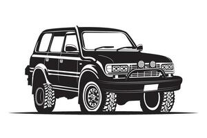 Jahrgang suv Offroad Fahrzeug schwarz und Weiß Vektor Illustration