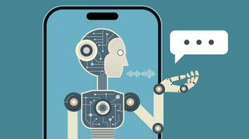 Chatbot Roboter Bereitstellung online Hilfe auf Smartphone Bildschirm, künstlich Intelligenz im Kunde Bedienung und Unterstützung reden auf Website, Konzept von ai Technologie Hilfe, Vektor Illustration.