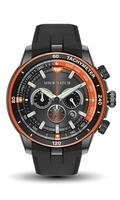 realistisch Uhr Uhr Chronograph Orange schwarz Stahl Leder Gurt dunkel grau Gelb Pfeil auf Weiß Design klassisch Luxus Vektor