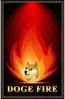 dogecoin -affisch med eld, dogot -mynt tarotkort för din halloween -dag vektor