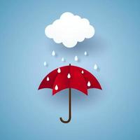 paraply med regn, regnperiod, papper konst stil vektor