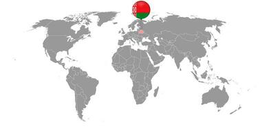 Pin-Karte mit belarussischer Flagge auf der Weltkarte. Vektor-Illustration. vektor