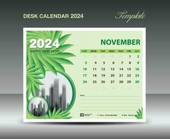 Kalender 2024 Design- November 2024 Vorlage, Schreibtisch Kalender 2024 Vorlage Grün Blumen Natur Konzept, Planer, Mauer Kalender kreativ Idee, Werbung, Drucken Vorlage, Vektor eps10