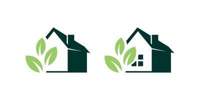 logotyp design kombination av blad och hus former, växthus logotyp. vektor