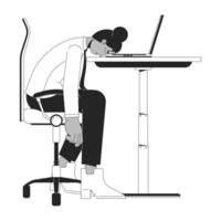 betonade svart anställd sätta huvud ner på skrivbord svart och vit 2d linje tecknad serie karaktär vektor