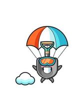 spade maskot tecknad film är fallskärmshoppning med glad gest vektor
