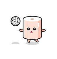 Charakterkarikatur der Taschentuchrolle spielt Volleyball vektor