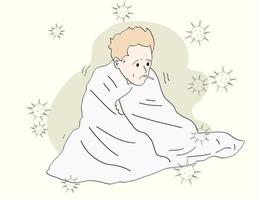 Mann mit Grippe im Bett unter der Decke. vektor